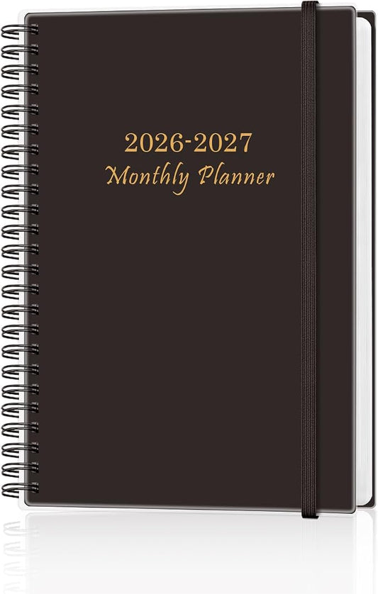 Monthly Planner 2026-2027 – Monthly Calendar from July 2026 to December 2027, 18 Month Planner with Spiral Binding, Inner Pocket, Elastic Closure, 5.8" x 8.5", Black