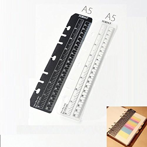 hwojjha 2Pcs Black/Clear Plastic Page Marker Pouch Pagefinder Measuring Today Ruler for A5 Size 6-Hole Binder Notebook (A5, Black + Clear)