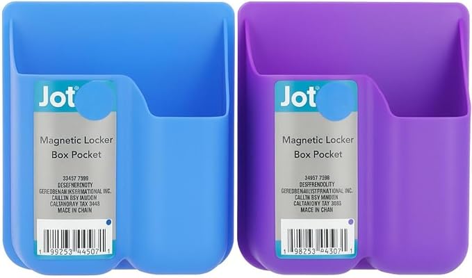 2 Magnetic Locker Box Pocket, Blue and Purple, Plastic Storage Organizer, school supplies back to school office usePack