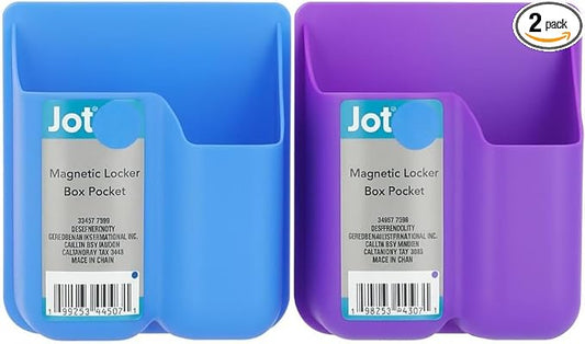 2 Magnetic Locker Box Pocket, Blue and Purple, Plastic Storage Organizer, school supplies back to school office usePack