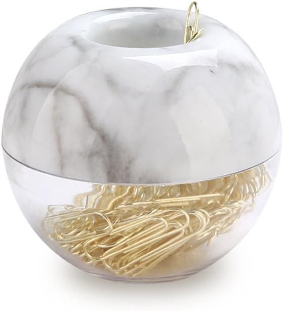 MultiBey NE-Clip-Marble-Round Paper Clips in Elegant Magnetic Marble White Clip Holder, 28mm, Gold, 100 Clips Per Box