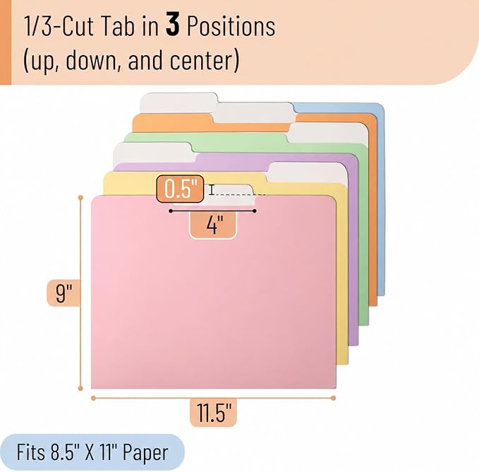 Mr. Pen- Poly File Folders with Tabs, 1/3 Cut Tab, 36 Pack, Letter Size, Pastel Colors, Plastic File Folders Letter Size (8.5 x 11 inches) for Office, School, Business, Documents Files Paper