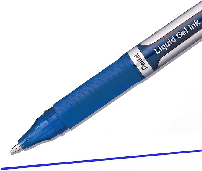 Pentel EnerGel Deluxe Liquid Gel Pen, Medium Line, Metal Tip, Blue Ink, Box of 12 (BL57-C)