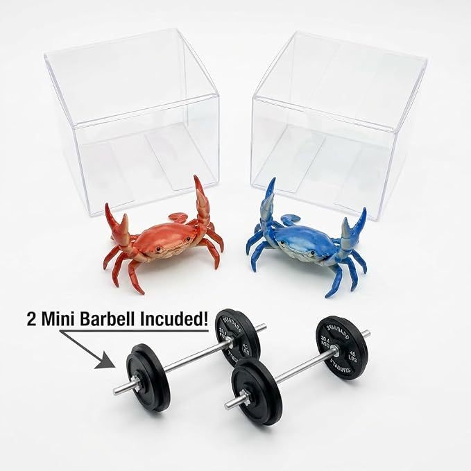 4Pcs Weightlifting Crab Pen Holder with Mini Barbells, Funny Desk Decor Organizer Accessories Set, Novelty Office Gifts for Coworkers Adults Men, Cute Stand for Pencils Makeup Brushes(Red+Blue)
