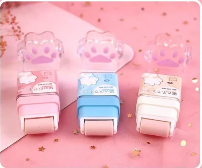 2Pcs Cat Paw Roller Eraser, Cute Cat Rubber, Multicolour Erasers for Kids, Colorful Roller Eraser, Kids with Shaving Roller Case for School Office Supply Stationery Erasers Office Supplies