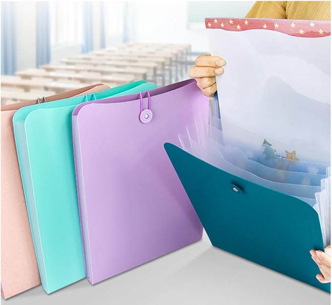 Vertical Expanding Accordion Folder with 7 Pockets Paperwork Organizer Document Wallet Briefcase Business File Organizer Bag A4 Letter Size Elastic Rope Closure Pink