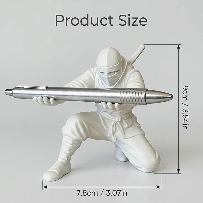 3.5 in Ninja Pen Holder, Ninja Warrior Pen Holder for Desk, Pen Holder with Sword Pens, Large White Ninja Warrior Accessories, Unique Office Desk Organizer