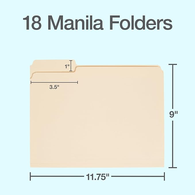 Oxford File Folders, 18 Pack, Letter Size (8.5" x 11"), 3 Tabs, Durable Manila Paper, for School, Office & Home Document Organization