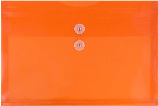 JAM PAPER Plastic Envelopes with Button & String Tie Closure - Letter Booklet - 9 3/4 x 13 - Orange - 3/Pack