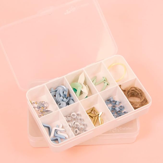 Craftelier - Organizing Box with 10 Compartments for Scrapbooking and Craft Materials | Dimensions 26.5 x 17.8 x 4.2 cm (10.4“ x 7” x 1.65") - White and Transparent Color