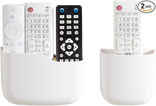 Remote Holder Wall Mount TV FAN Remote Control Holder Bedside Caddy Wall Organizer Phone Holder for Office Adhesive Media Player Controller Holder Box Tray Home Desk Nightstand White 1Big 1Small