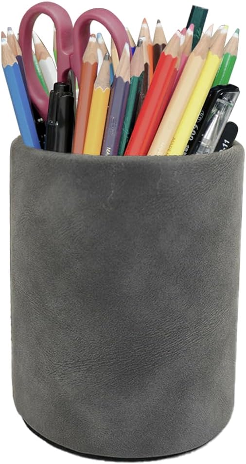 Leather Pen Holder, Dark Gray Pencil Holder, Desktop Elegant Pen Holder for Desk, Stationery Organizer for School Office Home Dorm