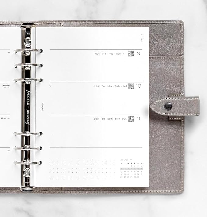 Filofax Calendar Diary Refill, A5 Size, Week-to-View, Minimal Diary Pack, White Paper, Multilingual: Five Languages, 2026 (C68590-26)
