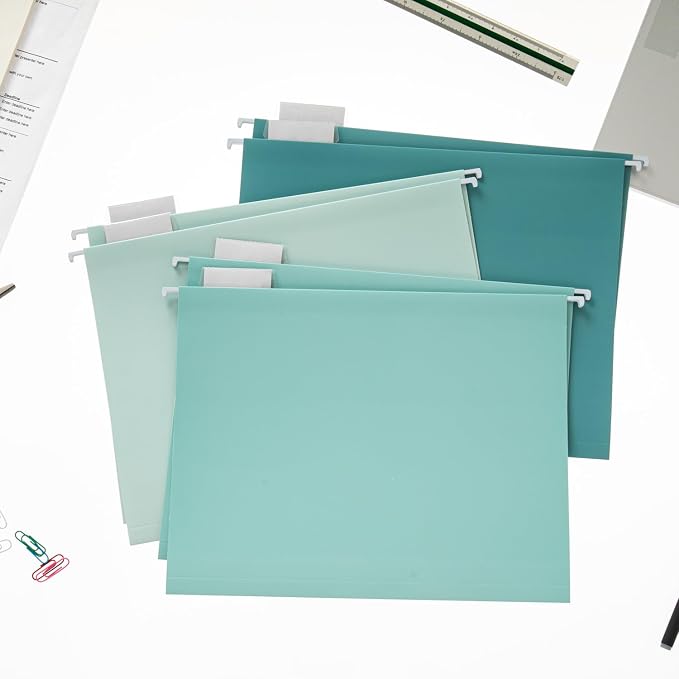 Y YOMA 36 Pack Gradient Hanging File Folders Letter Size Decorative Hanging Folder Pretty File Folder Organizer for Filing Cabinet Office Home with 1/5-Cut Adjustable Tabs, Teal Blue