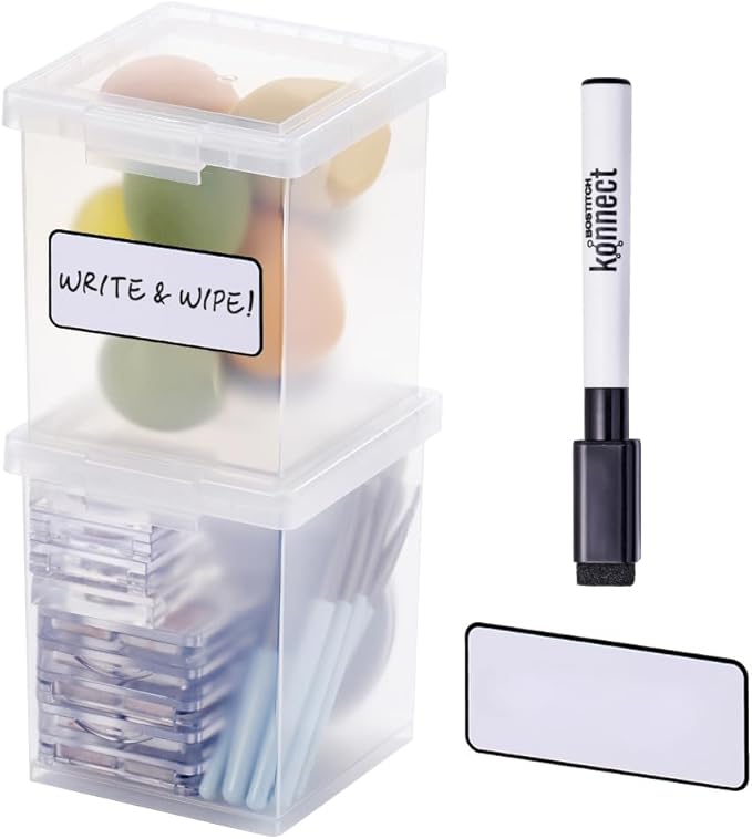Bostitch Konnect Clear Storage Containers with Lids, Stackable Plastic Organizer Bins, 1.5 Quart, 2 Pack