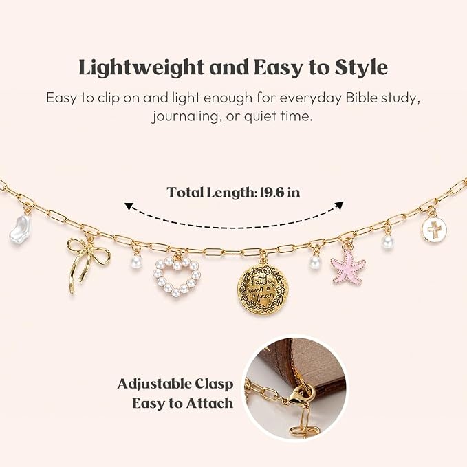 Kaciola Bible Charms Chain with 4PCS Planner Charms for Bible Study, Book Spine Bookmark, Journal Accessory, Unique Faith Jewelry Gift for Women (SJ-07)