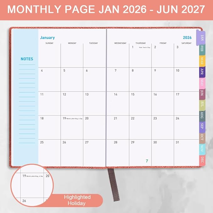 Cheericome Planner 2026-2027, Month Weekly Planner Run JAN 2026 to JUN 2027, 26-27 Planner with Pen Loop, Back Pocket and Stickers, 18 Months Planners, Rose Monthly Planners 2026-2027