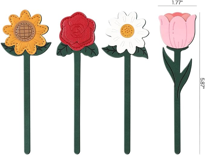 2 Pieces Bookmarks,Vintage Leather Flower Bookmarks for Women,Cute Bookmarks for Book Lovers,Teacher,Rose and Sunflower