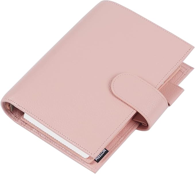 Moterm Personal Luxe Rings Planner - Genuine Leather Binder Organizer (30mm Ring, Pebbled-Dusty Rose)