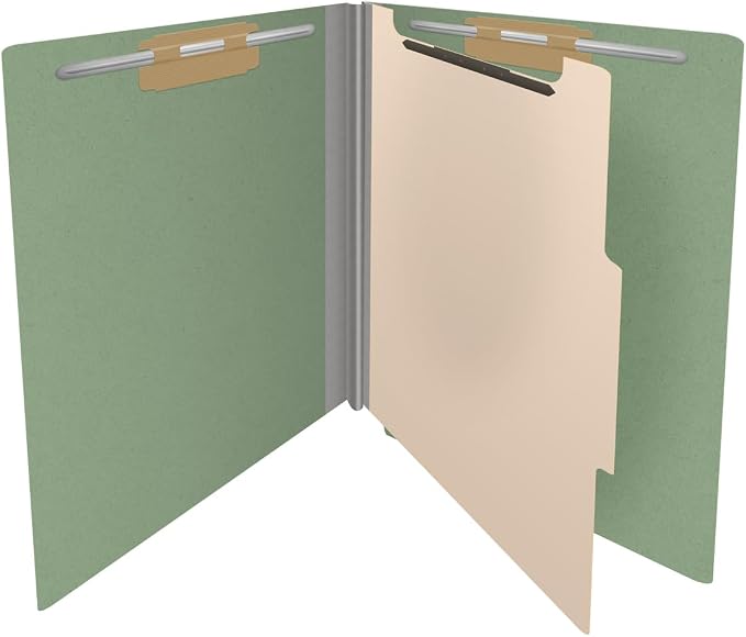 Pressboard Classification Folders, Full Cut End Tab, Letter Size, 1 Divider, Green (Box of 10)