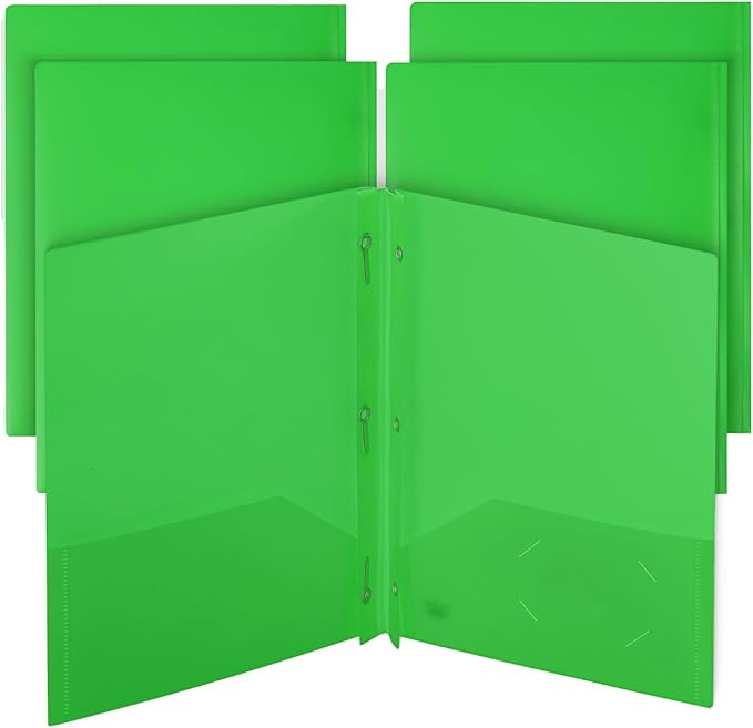 Mr. Pen- Plastic Folders with Pockets and Prongs, 5 Pack, Green, Pocket Folders, Folders with Prongs, File Folders with Fasteners, 2 Pocket Folder