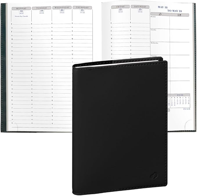Exacompta 2026 Visual - Weekly/Monthly Planner - 12 Months, Jan. to Dec. - 6 x 8 1/4" - Smooth Faux Leather Soho Black Cover- Time Management Appointment Organizer