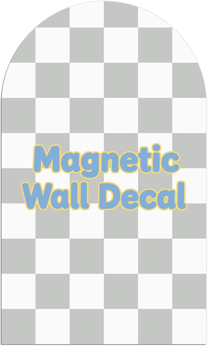 Magnetic Chalkboard Wall Decal 24''x40'' Arch - Removable Reusable Peel and Stick (No Wall Damage) Extra Strong Magnetism - Easy Clean Chalkboard for Home Office Playroom (Grey White Checker)