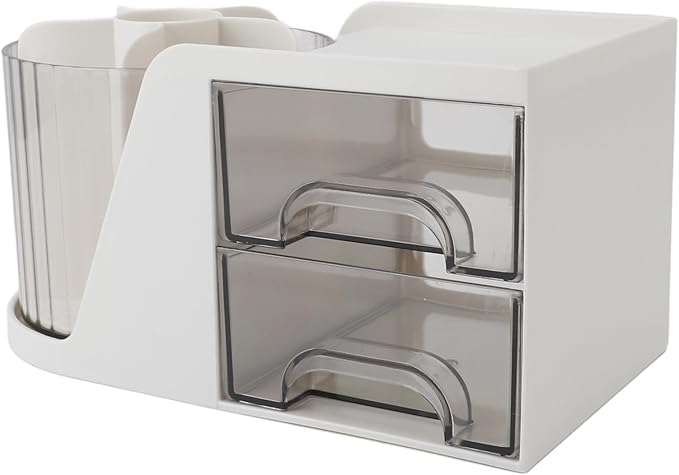 TOPINCN Desk Organizer, Desktop Stationery Organizer, Plastic Rotating Pen Holder Shelf, Ideal for Office Accessories and Small Items (White)