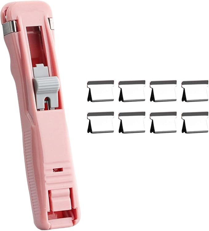 Portable Binder Clip Stapler, Includes 150 Reusable Clips, Push Clip Staplers, Mini Push Stapler Clamp Staplers for Desktop Document Home School Desk Office (D#)