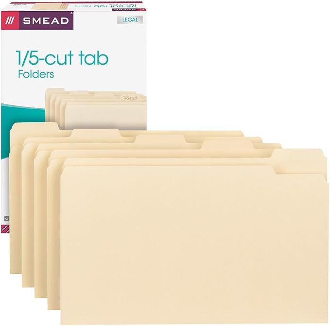 Smead File Folder, 1/5-Cut Tab, Legal Size, Manila, 100 Per Box (15350)