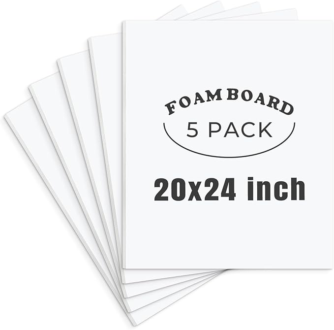 AUEAR, 5 Pack 20x24 White Foam Boards, Foam Core Poster Board for Display, Mounting, Print, Presentation and Projects, 1/8'' Thick