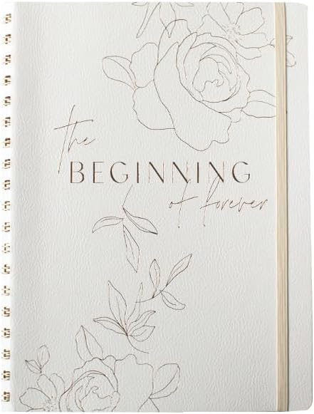 Fringe Studio Faux Leather Cover Semi-Concealed Spiral Wedding Planner, 4 Tab Dividers, Elastic Closure, "CASCADING ROSES", Approx. 7.5" w x 9.75" h, 104 Pg, Wedding Collection (680002)