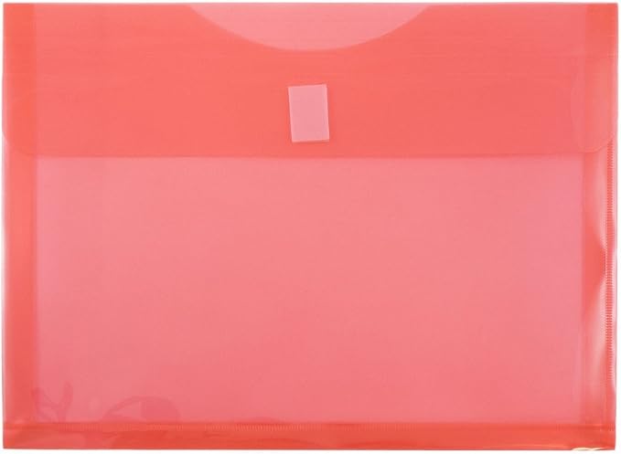 JAM PAPER Plastic Expansion Envelopes with Hook & Loop Closure - Letter Booklet - 9 3/4 x 13 with 1 Inch Expansion - Red - 12/Pack