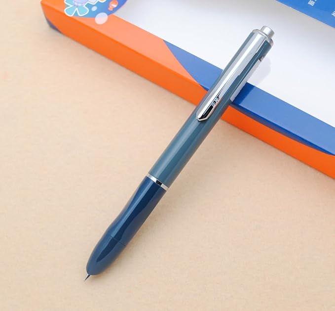 OASO K016 Retractable Fountain Pen Set 0.5mm with 4pcs Blue Ink Cartridges Smooth Writing for School Students (Deep Sea Blue)