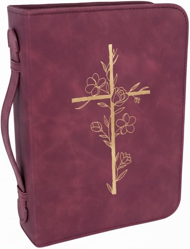 Bible Cover Case for Women - Minimalist Design Debossed Bible Case, Large Bible Covers for Women – Bible Accessories (Burgundy Gold Cross)