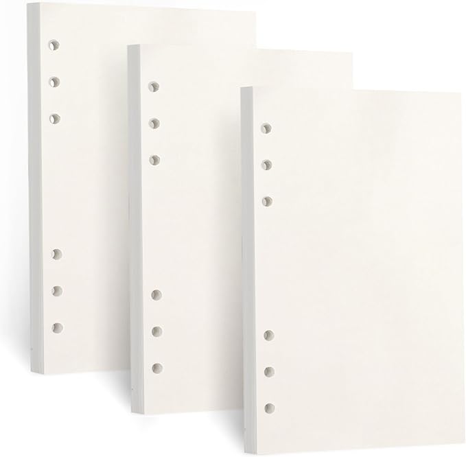 A6 Refill Paper, [3 Pack] Toplive 100GSM Thick Refillable Blank Paper 6 Hole Filler Inserts Loose Leaf Paper 135 Sheets (270 Pages) for 6 Ring Binder Journal Notebook