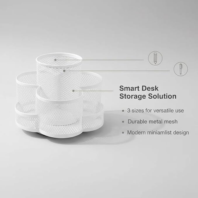 Grid Desktop Storage Box, 7-Compartment Individual Storage Boxes, Rotatable, Metal Material, 6.89 inches wide, 3.94 inches high (White)
