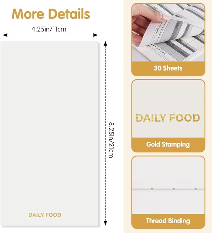 Pocket Planner Notebook, Daily Food Planner Refills, 30Sheets, 8.25x4.25inches Regular TN Journal Notebooks, Travelers Notebook Insert for for Diet Goals