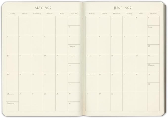 Gallery Leather Desk Weekly Monthly Planner 2027, Elegantly Bound Calendar Planner and Notebook with Stylish Gold-Gilded Page Edges, 12 Months - Caribbean Sea Glass - 8x5.5"