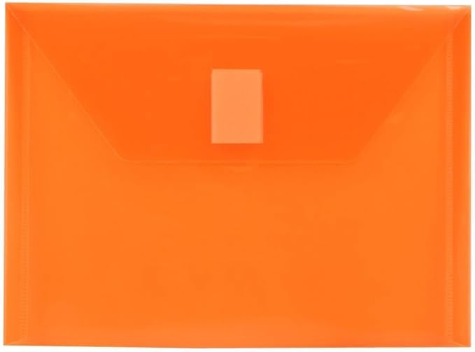 JAM PAPER Plastic Envelopes with Hook & Loop Closure - Index - 5 1/2 x 7 1/2 - Orange - 12/Pack