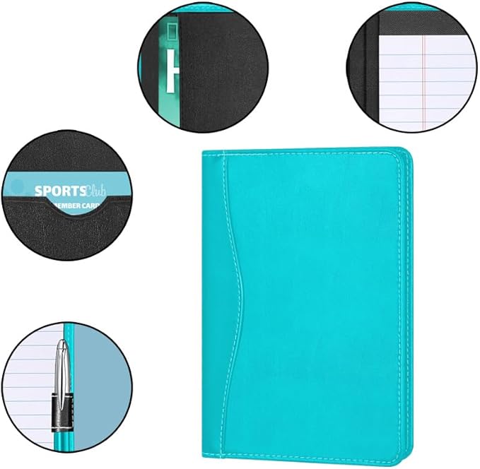 Lcjtop Padfolio/Portfolio Binder, Mini Padfolio Portfolio Binder 5 x 8 Legal Writing Pad, A5 Document Organizer Folder for Men Women, Columbia Blue.