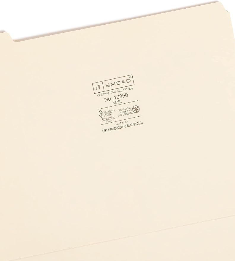 Smead File Folder, 1/5-Cut Tab, Assorted Positions, Letter Size, Manila, 100 per Box (10350)