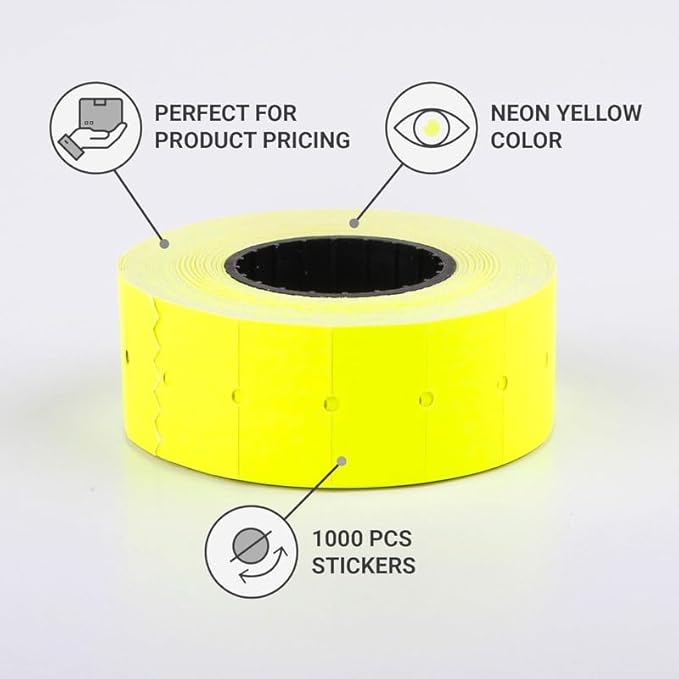 (5 Rolls - 5000 pcs) 0.82" x 0.47" (21 x 12 mm) Yellow Paper Sticker Price Gun Pricemarker Labels MX-5500 (Yellow)