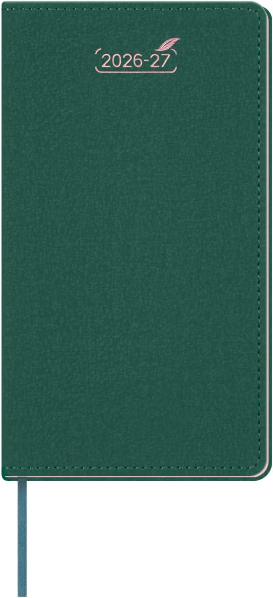 BEZEND Pocket Monthly Planner 2026 2027 Extra Thin & Light (Slim 3.5" x 6.5"), 18-Month Academic Mini Calendar (Jul 26 - Dec 27), Ideal for Students & Professionals, PU Leather Softcover - Evergreen