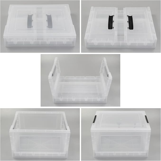 4-Pack 32 Quart Clear Collapsible Storage Box with Lid | Folding storage crate, folds flat for compact storage, see-through design keeps items visible