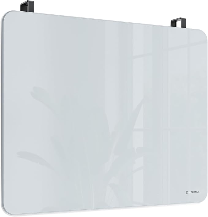 U Brands Magnetic Cubicle/Wall Glass Dry-Erase Board, 16" x 20" Inches, White Frosted Surface, Frameless