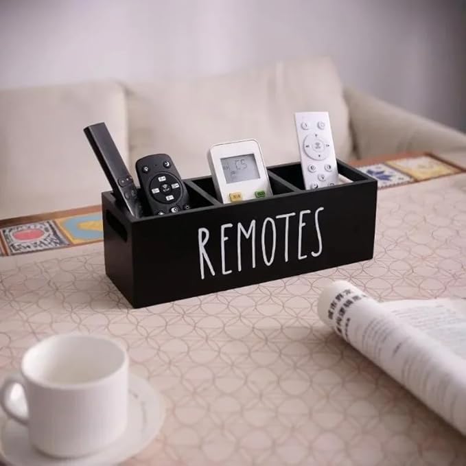 Multifunctional Wooden Remote Control Table Organizer - Living Room Storage Box for Remotes, Pens, Makeup Brushes, Office Desk Supplies and More - Declutter Your Home
