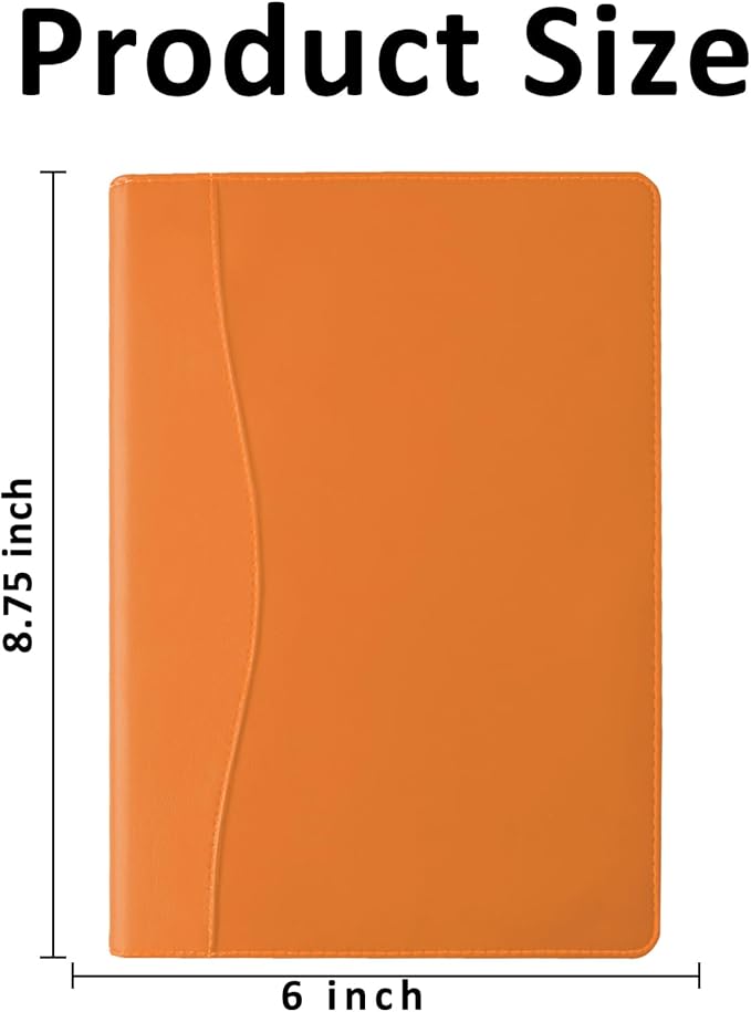 Padfolio Binder A5 Document Organizer with Refillable Lined Notepad, Junior Size Folder Portfolio for Men Women,Orange