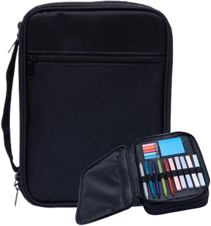 S.F. Creations Premium Bible & Book Carrying Case with Journaling Accessories - Convenient for Men, Women, Teens, and Kids (Black)