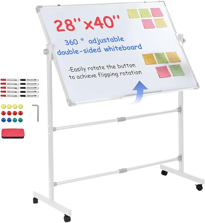 hatleues Magnetic Whiteboard with Stand- 36" x 24" Double-Sided Rolling White Board Mobile Dry Erase Board on Casters for Office, Classroom, Home & Presentations (40 x 28 Inch)